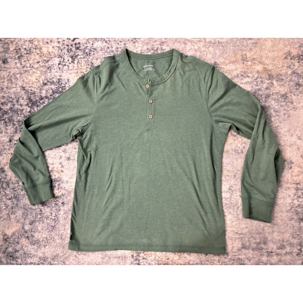 UNTUCKit Albarino Shirt Men's Medium M Green Long Sleeve Henley Style 02078